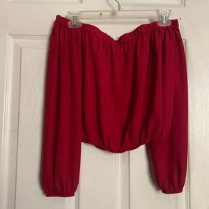 red off shoulder top